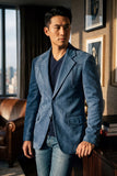 Barabas Wholesale Men's Velvet Matte Solid Peak Lapel Blazer 4BL56 Denim