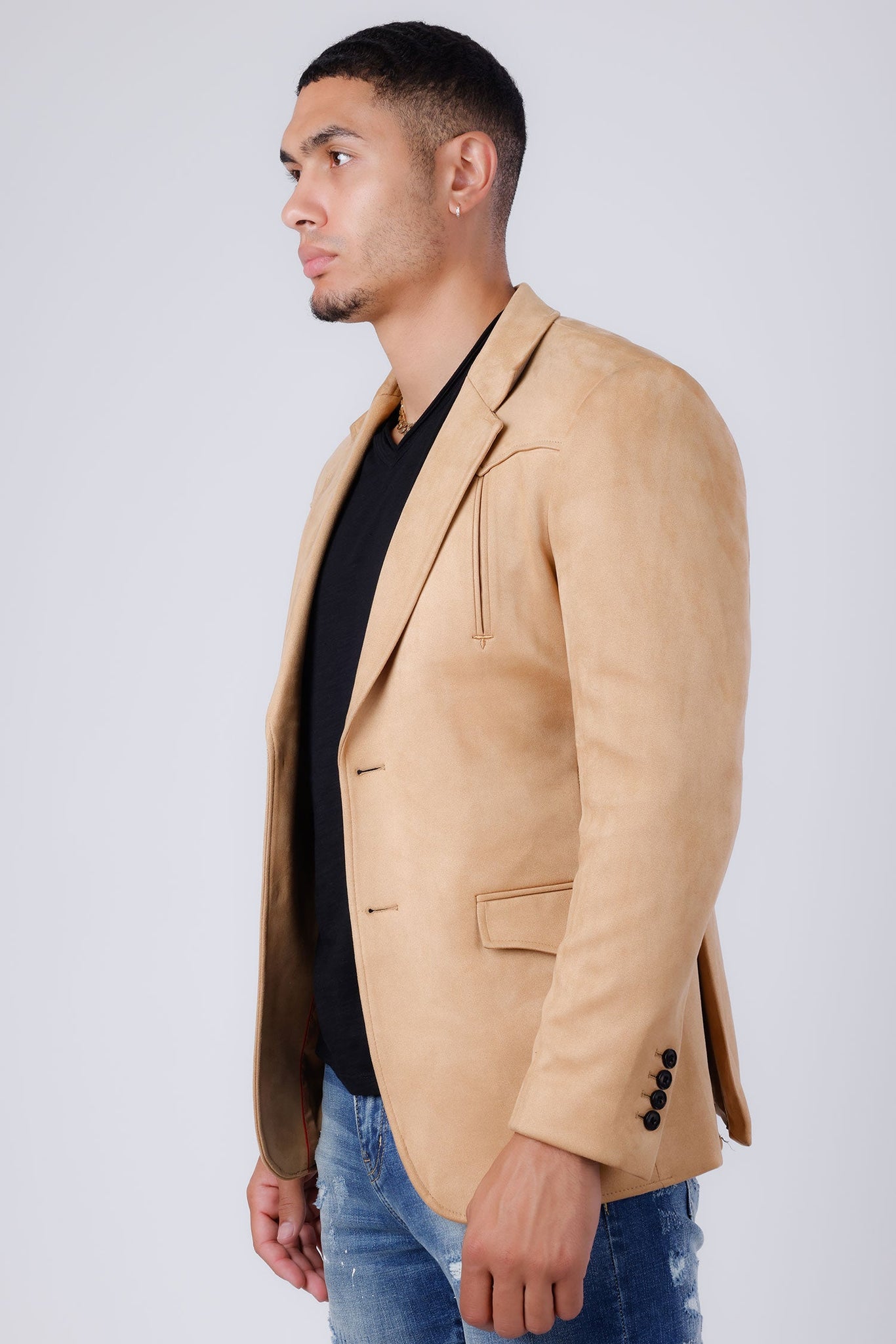 Barabas Wholesale Men's Velvet Matte Solid Peak Lapel Blazer 4BL56 Tan