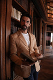 Barabas Wholesale Men's Velvet Matte Solid Peak Lapel Blazer 4BL56 Khaki