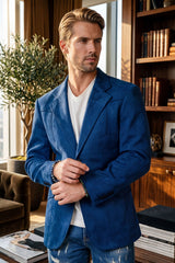Barabas Wholesale Men's Velvet Matte Solid Peak Lapel Blazer 4BL56 Navy