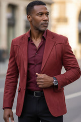 Barabas Wholesale Men's Velvet Matte Solid Peak Lapel Blazer 4BL56 Red