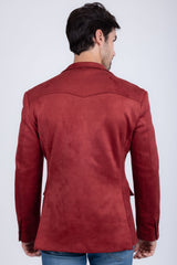 Barabas Wholesale Men's Suede Matte Solid Peak Lapel Blazer 4BL56 Red