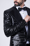 Barabas Wholesale Men's Linear Sequin Design Peak Lapel Shiny Blazer 4BLR34 Black