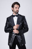 Barabas Wholesale Men's Linear Sequin Design Peak Lapel Shiny Blazer 4BLR34 Black
