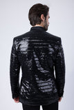 Barabas Wholesale Men's Linear Sequin Design Peak Lapel Shiny Blazer 4BLR34 Black