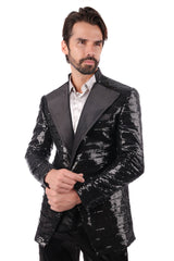 BARABAS Mens Wholesale  Linear Sequin Design Peak Lapel Shiny Blazer 4BLR34 Black