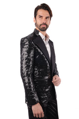 BARABAS Mens Wholesale  Linear Sequin Design Peak Lapel Shiny Blazer 4BLR34 Black