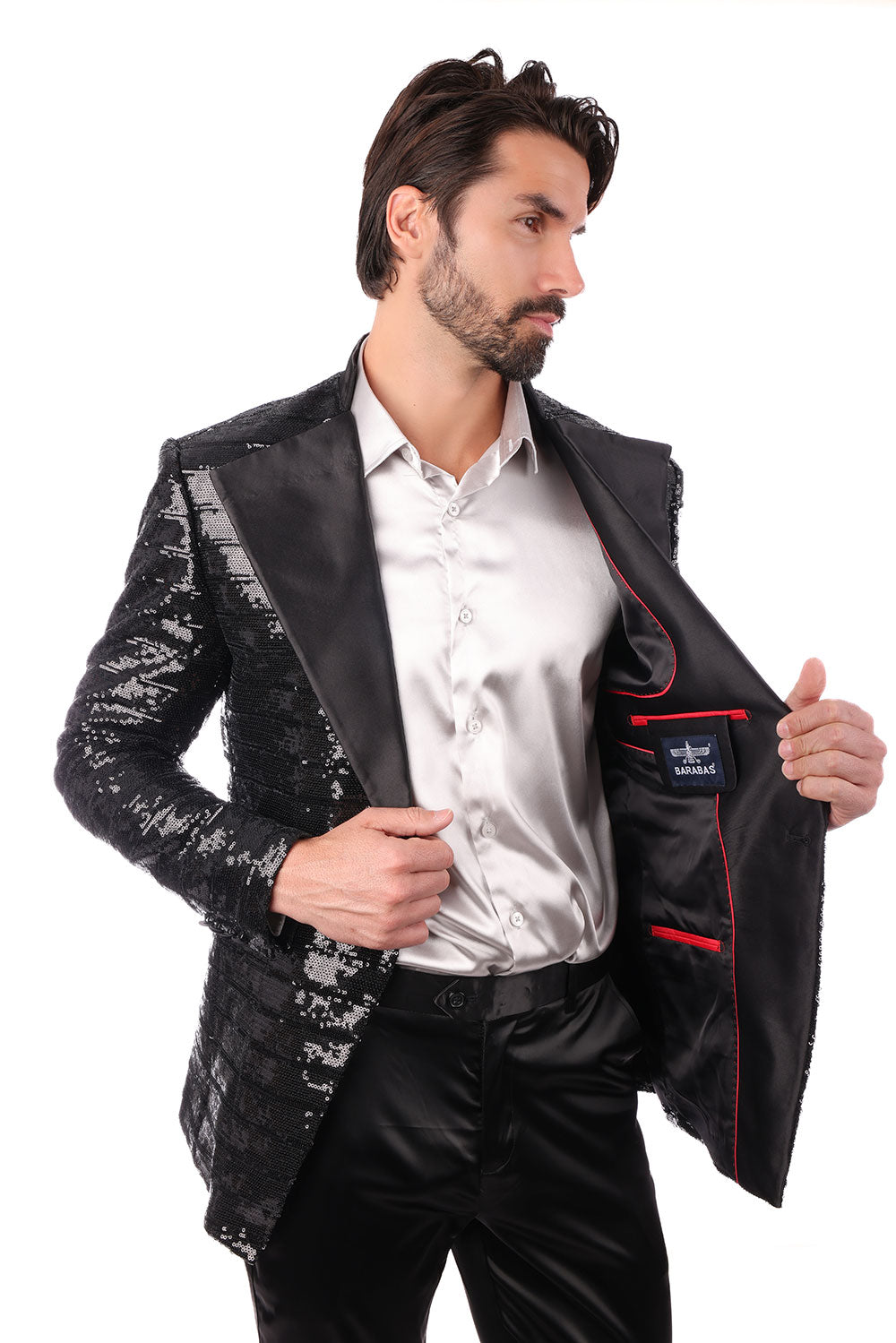 BARABAS Mens Wholesale  Linear Sequin Design Peak Lapel Shiny Blazer 4BLR34 Black