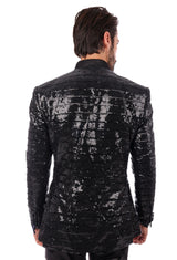 BARABAS Mens Wholesale  Linear Sequin Design Peak Lapel Shiny Blazer 4BLR34 Black