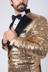 Barabas Wholesale Men's Linear Sequin Design Peak Lapel Shiny Blazer 4BLR34 Gold