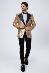 Barabas Wholesale Men's Linear Sequin Design Peak Lapel Shiny Blazer 4BLR34 Gold