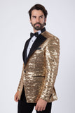 Barabas Wholesale Men's Linear Sequin Design Peak Lapel Shiny Blazer 4BLR34 Gold