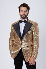 Barabas Wholesale Men's Linear Sequin Design Peak Lapel Shiny Blazer 4BLR34 Gold