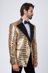 Barabas Wholesale Men's Linear Sequin Design Peak Lapel Shiny Blazer 4BLR34 Gold
