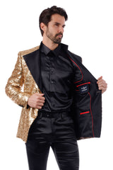 BARABAS Mens Wholesale  Linear Sequin Design Peak Lapel Shiny Blazer 4BLR34 Gold