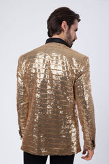 Barabas Wholesale Men's Linear Sequin Design Peak Lapel Shiny Blazer 4BLR34 Gold