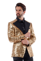 BARABAS Mens Wholesale  Linear Sequin Design Peak Lapel Shiny Blazer 4BLR34 Gold