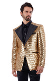 BARABAS Mens Wholesale  Linear Sequin Design Peak Lapel Shiny Blazer 4BLR34 Gold