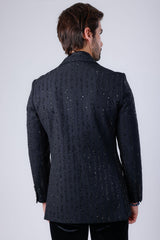 Barabas Wholesale Men's Linear Rhinestone Design Peak Lapel Blazer 4BLR60 Black