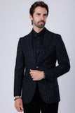 Barabas Wholesale Men's Linear Rhinestone Design Peak Lapel Blazer 4BLR60 Black