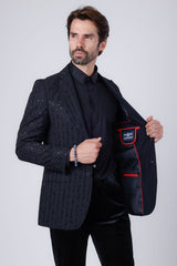 Barabas Wholesale Men's Linear Rhinestone Design Peak Lapel Blazer 4BLR60 Black