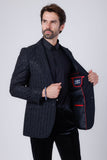 Barabas Wholesale Men's Linear Rhinestone Design Peak Lapel Blazer 4BLR60 Black