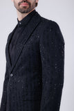 Barabas Wholesale Men's Linear Rhinestone Design Peak Lapel Blazer 4BLR60 Black
