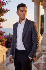 Barabas Wholesale Men's Linear Rhinestone Design Peak Lapel Blazer 4BLR60 Grey