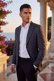 Barabas Wholesale Men's Linear Rhinestone Design Peak Lapel Blazer 4BLR60 Grey