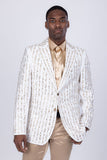 Barabas Wholesale Men's Linear Rhinestone Design Peak Lapel Blazer 4BLR60 Off White