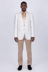 Barabas Wholesale Men's Linear Rhinestone Design Peak Lapel Blazer 4BLR60 Off White