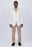 Barabas Wholesale Men's Linear Rhinestone Design Peak Lapel Blazer 4BLR60 Off White