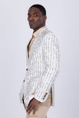 Barabas Wholesale Men's Linear Rhinestone Design Peak Lapel Blazer 4BLR60 Light Gold