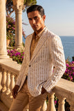 Barabas Wholesale Men's Linear Rhinestone Design Peak Lapel Blazer 4BLR60 Light Gold