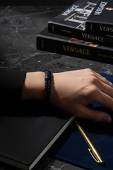 Barabas Wholesale Unisex Braided Leather Metal Bangle Bracelets 4BMS01 Black