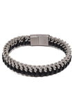 Barabas Wholesale Unisex Braided Leather Metal Bangle Bracelets 4BMS01 Black Silver