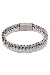 Barabas Wholesale Unisex Braided Leather Metal Bangle Bracelets 4BMS01 White Silver
