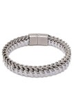Barabas Wholesale Unisex Braided Leather Metal Bangle Bracelets 4BMS01 White Silver