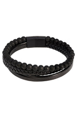 Barabas Wholesale Unisex Multi-Layer Braided Leather Obsidian Bracelets 4BMS05 Black
