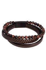 Barabas Wholesale Unisex Multi-Layer Braided Leather Obsidian Bracelets 4BMS05 Brown