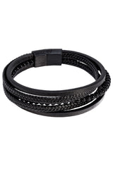 Barabas Wholesale Unisex Obsidian Multi-Layer Leather Bangle Bracelets 4BMS07 Black