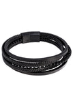 Barabas Wholesale Unisex Obsidian Multi-Layer Leather Bangle Bracelets 4BMS07 Black