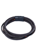 Barabas Wholesale Unisex Obsidian Multi-Layer Leather Bangle Bracelets 4BMS07 Brown