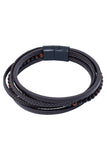 Barabas Wholesale Unisex Obsidian Multi-Layer Leather Bangle Bracelets 4BMS07 Brown