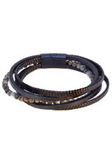 Barabas Wholesale Unisex Beaded Multi-Layer Leather Magnetic Bracelets 4BMS08 Black Grey