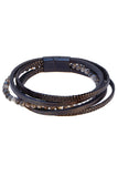 Barabas Wholesale Unisex Beaded Multi-Layer Leather Magnetic Bracelets 4BMS08 Black Grey