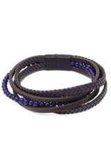 Barabas Wholesale Unisex Beaded Multi-Layer Leather Magnetic Bracelets 4BMS08 Coffee Navy
