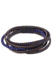 Barabas Wholesale Unisex Beaded Multi-Layer Leather Magnetic Bracelets 4BMS08 Coffee Navy