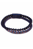 Barabas Wholesale Unisex Two Color Braided Leather Beaded Bangle Bracelets 4BMS09 Coffee Navy Black