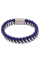 Barabas Wholesale Unisex Two Color Braided Leather Beaded Bangle Bracelets 4BMS09 White Navy